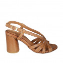 Sandalia para mujer en piel cognac tacon 7 - Tallas disponibles:  42