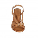 Woman's sandal in cognac brown leather heel 7 - Available sizes:  42