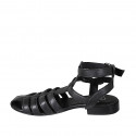 Woman's sandal with ankle straps in black leather heel 2 - Available sizes:  32, 33, 43