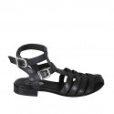 Woman's sandal with ankle straps in black leather heel 2 - Available sizes:  32, 33, 43