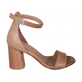 Woman's open shoe with strap in light brown leather heel 7 - Available sizes:  32, 34, 44