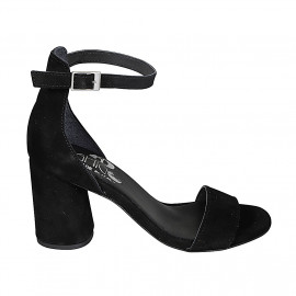 Woman's open shoe with strap in black suede heel 7 - Available sizes:  43