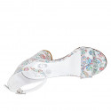 Woman's open shoe with strap in multicolor printed white leather heel 7 - Available sizes:  32, 33, 34