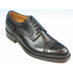 Men's laced derby shoe with floral captoe in black leather - Available sizes:  53, 54