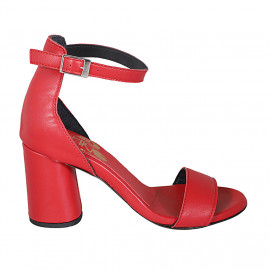 Scarpa aperta da donna con cinturino alla caviglia in pelle rossa tacco 7 - Misure disponibili: 32, 33, 34