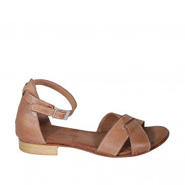 Woman's open shoe with strap in light brown leather heel 2 - Available sizes:  32, 33, 42, 43, 44