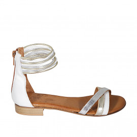 Woman's straps sandal with zipper in white leather and silber and platinum laminated leather heel 2 - Available sizes:  32