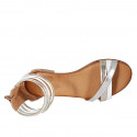 Woman's open shoe with zipper in white leather and silber and platinum laminated leather heel 2 - Available sizes:  32