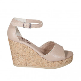 Woman's open shoe with strap and platform in light rose leather wedge heel 9 - Available sizes:  42, 43, 44