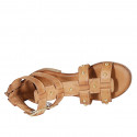 Woman's open shoe with zipper, buckles and studs in cognac brown leather heel 2 - Available sizes:  32, 33, 43