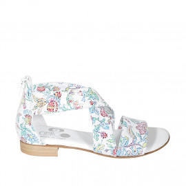 Woman's open shoe with zipper in white multicolored printed leather heel 2 - Available sizes:  32, 33, 42, 43, 44, 45