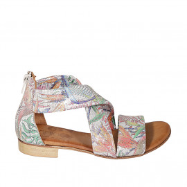 Woman's open shoe with zipper in silver multicolored printed leather heel 2 - Available sizes:  32, 42, 44