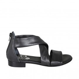 Woman's open shoe with zipper in black leather heel 2 - Available sizes:  32, 33