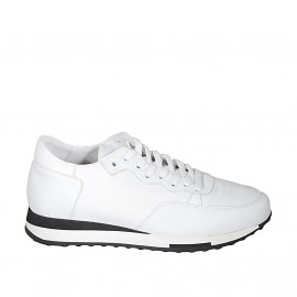 Chaussure pour femmes à lacets avec semelle amovible en cuir blanc talon compensé 3 - Pointures disponibles:  43, 44