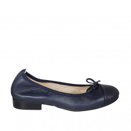 Woman's ballerina shoe with captoe and bow in blue leather heel 2 - Available sizes:  32, 44