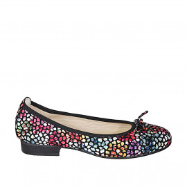 Woman's rounded tip ballerina in multicolored mosaic printed suede with bow heel 2 - Available sizes:  32, 43