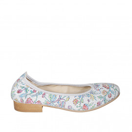 Bailarina para mujer en piel blanca imprimida multicolor tacon 2 - Tallas disponibles:  32, 42, 43, 44, 45