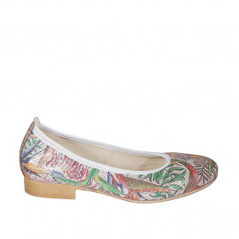 Bailarina para mujer en piel plateada imprimida multicolor tacon 2 - Tallas disponibles:  32, 33, 43, 44, 45