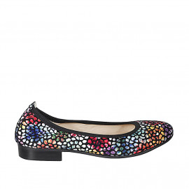 Woman's rounded tip ballerina in multicolored mosaic printed black suede heel 2 - Available sizes:  32, 33, 34, 42