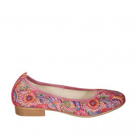 Bailarina para mujer en piel roja imprimida multicolor tacon 2 - Tallas disponibles:  32, 43, 45