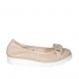 Woman's ballerina shoe with chain in rose leather wedge heel 3 - Available sizes:  32, 43, 44