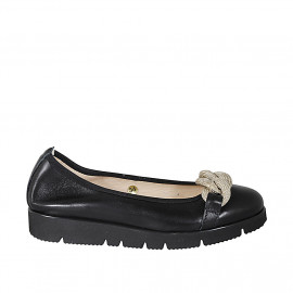 Woman's ballerina shoe with chain in black leather wedge heel 3 - Available sizes:  32, 33