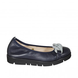 Woman's ballerina shoe with chain in blue leather wedge heel 3 - Available sizes:  32, 33, 42, 43