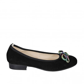 Woman's ballerina shoe in black suede with multicolored bow heel 2 - Available sizes:  32, 42, 43, 45