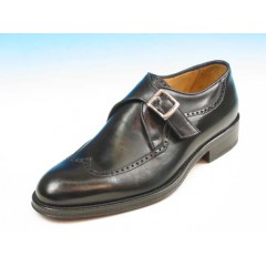 Men's elegant shoe with buckle and wingtip decorations in black leather - Available sizes:  54