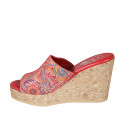 Mule para mujer en piel roja imprimida multicolor con plataforma y cuña 9 - Tallas disponibles:  33, 34, 42, 43, 44