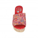 Mule para mujer en piel roja imprimida multicolor con plataforma y cuña 9 - Tallas disponibles:  33, 34, 42, 43, 44