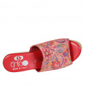 Mule para mujer en piel roja imprimida multicolor con plataforma y cuña 9 - Tallas disponibles:  33, 34, 42, 43, 44