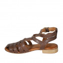 Sandalia para mujer con cinturones al tobillo en piel marron tacon 2 - Tallas disponibles:  32, 33, 42, 43, 44