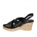 Sandale pour femmes avec plateforme en cuir noir talon compensé 7 - Pointures disponibles:  33, 34, 42, 45