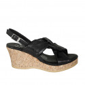 Sandale pour femmes avec plateforme en cuir noir talon compensé 7 - Pointures disponibles:  33, 34, 42, 45