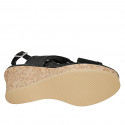 Sandale pour femmes avec plateforme en cuir noir talon compensé 7 - Pointures disponibles:  33, 34, 42, 45