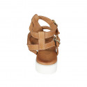 Sandalia para mujer con cinturones en piel cognac cuña 3 - Tallas disponibles:  32, 33, 42, 44