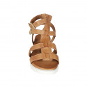 Sandale pour femmes avec courroies en cuir cognac talon compensé 3 - Pointures disponibles:  32, 33, 42, 44