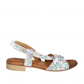 Woman's sandal with elastic band in multicolored printed white leather heel 2 - Available sizes:  42, 43, 44