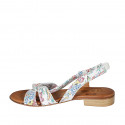 Sandalia para mujer con elastico en piel blanca imprimida multicolor tacon 2 - Tallas disponibles:  42, 43, 44