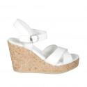 Sandalia para mujer con plataforma y cinturon en piel blanca cuña 9 - Tallas disponibles:  42, 43, 44