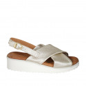 Woman's sandal in platinum laminated printed leather wedge heel 4 - Available sizes:  43