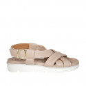 Woman's sandal in light rose leather with crossed bands wedge heel 3 - Available sizes:  32, 42, 44