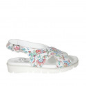 Sandalia para mujer en piel blanca imprimida multicolor cuña 3 - Tallas disponibles:  32, 33, 42, 43, 44, 45