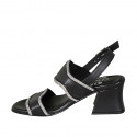 Sandalia con estrás para mujer en piel negra tacon 5 - Tallas disponibles:  32, 33, 34, 42, 43, 44, 45