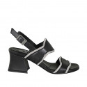 Sandalia con estrás para mujer en piel negra tacon 5 - Tallas disponibles:  32, 33, 34, 42, 43, 44, 45