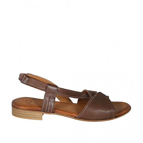 Sandalia con elastico para mujer en piel marron tacon 2 - Tallas disponibles:  42