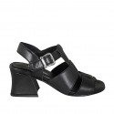 Sandalia con cinturon para mujer en piel negra tacon 5 - Tallas disponibles:  33, 42, 44, 45