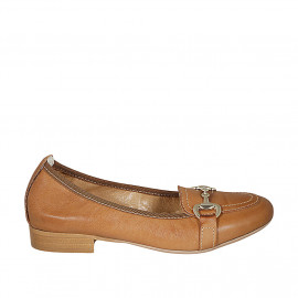 Woman's mocassin in cognac brown leather with accessory heel 2 - Available sizes:  33