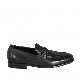 Men's loafer in black leather with accessory - Available sizes:  37, 38